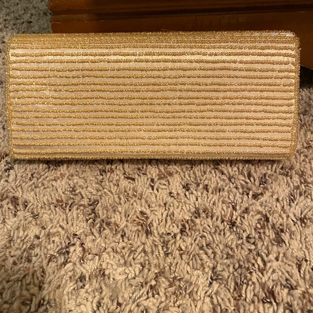 Gold beaded clutch evening bag.